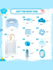 6 Sets Bridal Shower Prizes For Winners - Wedding Shower Favors Gift Set Includes Headband, Hair Brush, Compact Mirror, Bath Sponges, Powder Puff, Hair Tie Claw, Makeup Brushes With Gift Bag - Blue Or Pink - 藍色 - 查看 3