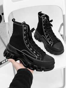 SLnU3 SLnU★3 Men's Casual Canvas High-Top Sneakers, Couple Shoes, Plus Size - Pure Black - View 14