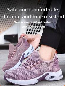 Sapatos de trabalho femininos, resistentes a impactos e perfurações, confortáveis para todas as estações, sapatos de proteção para mulheres, adequados para construção, indústria, armazém e caminhadas, sapatos funcionais femininos. - Rosa - Ver 4