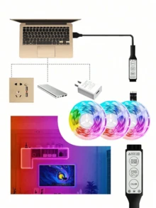 1pc Room LED Light Strip, Room Lamp, Decorative Lighting, 5050 RGB Light Strip 1m/3 Meters/5m/10m/20m, Color Changing String Lights, Cuttable Length, 3-Key Dynamic Speed Control, Dimmable, For Room Decor, Home Decor, Wedding Decor, Party Supplies, Bedroom, Kitchen, Party DIY, Room, Bathroom, Stairs, Kitchen, TV Backlight, Birthday, Easter Gift, Easy Installation, Holiday Party Supplies, Thanksgiving, Mother's Day - Multicolor - View 10