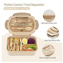 1 Student Lunch Box, 33.81 Ounce Leak Proof Lunch Box, With Utensils, Suitable For Microwave Heating (3 Compartments), Leak Proof Food Container, Suitable For Work, Back To School, College, Outdoor Dining, Essential For Returning To School - Multicolor - View 5