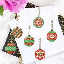 6 pièces/set Décoration de boule de Noël Pendentif Porte-clés Art Diamant, Kit artisanal 5D DIY pour débutants, Porte-clés exquis et pendentif en pierre gemme acrylique pour la décoration, Idée de cadeau de Noël parfaite, Kit de peinture de diamant rond