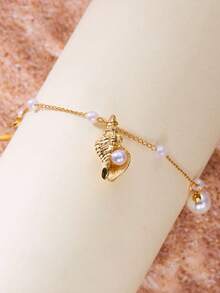 1pc Seashell, Faux Pearl & Starfish Pendant Anklet, Suitable For Daily Wear