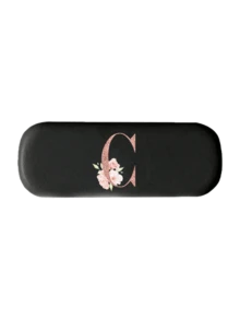 Printed With Flowers And Letters A-Z Elegant Personalized Black Glasses Case For Men & Women - Hard Shell Eyeglass Protector With Wear-Resistant Soft Lining, Suitable For Prescriptions Eyeglasses And Various Eyeglasses Accessories For Women- Portable Myopia & Glasses Organizer For Travel & Daily Use,Birthday Party Gifts(Except U Q X)