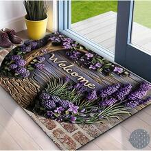 1PC Lavender Welcome Logo Outdoor Entry Mat - Non Slip Entrance Carpet, Crystal Velvet Suitable For Courtyard, Balcony, Living Room, Bathroom - Elegant Home Decor In Multiple Sizes
