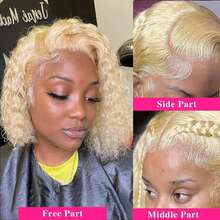 13x4 Deep Wave Lace Front Bob Wigs Human Hair Pre Bleached HD Transparent Lace Frontal Bob Wigs Human Hair For Women Blonde 613 Curly Glueless Wigs Human Hair With Baby Hair - S613 - View 3