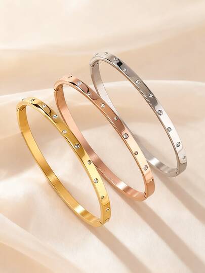 优质 18K 镀金不锈钢水钻手镯，奢华珠宝适合日常佩戴，配饰