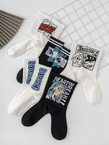 5 đôi tất dài đến bắp chân họa tiết hoạt hình cá nhân hóa dễ thương nhiều màu vải jacquard dành cho nam, tất thể thao, mọi mùa, kích cỡ Châu Âu/Mỹ, thoải mái, thoáng khí, bền, nhiều màu sắc, thích hợp mặc hàng ngày, vải cao cấp, không thấm mồ hôi, tất mùa thu - Nhiều màu - Xem 3