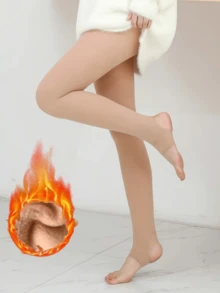 1 Pair Plus Size Women's Convertible Warm & Stretchy Footless Tights | Super Elastic Thermal Leggings, Versatile Christmas Gift - Apricot - View 2