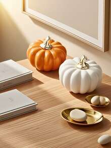 1pc Ceramic Pumpkin Figurine Mini Artificial Pumpkin Halloween Figurine Suitable For Fall Thanksgiving Table Decoration - Orange - View 5