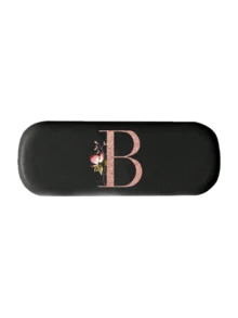Printed With Flowers And Letters A-Z Elegant Personalized Black Glasses Case For Men & Women - Hard Shell Eyeglass Protector With Wear-Resistant Soft Lining, Suitable For Prescriptions Eyeglasses And Various Eyeglasses Accessories For Women- Portable Myopia & Glasses Organizer For Travel & Daily Use,Birthday Party Gifts(Except U Q X)
