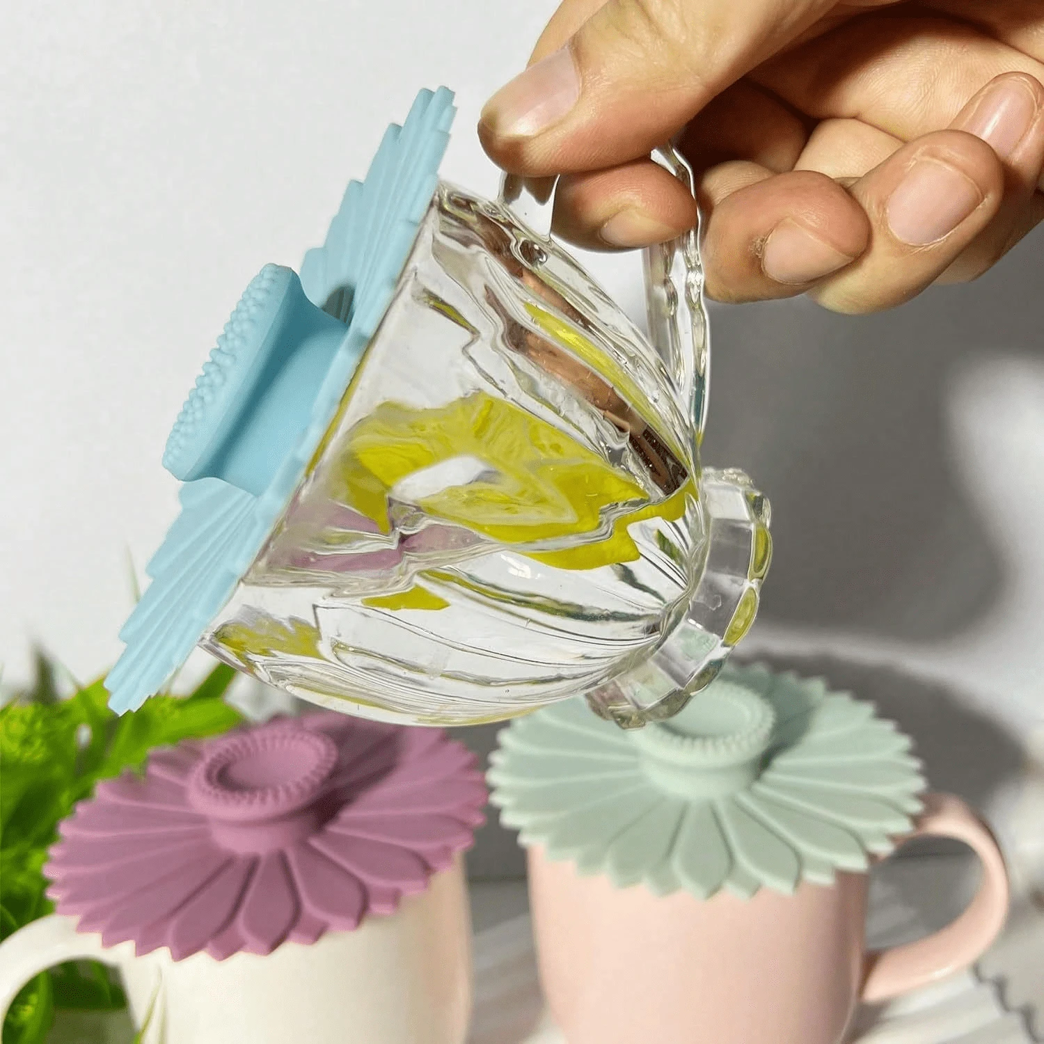 1/3 PiecesSunflower Silicone Cup Lids, Multi-Functional Silicone Lid Set For Tea And Coffee Cups