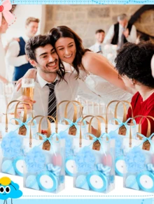 6 Sets Bridal Shower Prizes For Winners - Wedding Shower Favors Gift Set Includes Headband, Hair Brush, Compact Mirror, Bath Sponges, Powder Puff, Hair Tie Claw, Makeup Brushes With Gift Bag - Blue Or Pink - 藍色 - 查看 4