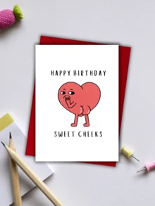 1pc Funny Birthday Card "Sweet Cheeks"|Sarcastic & Romantic Greeting Card For Couples|Best Friend Humor Gifts - Multicolor - View 8