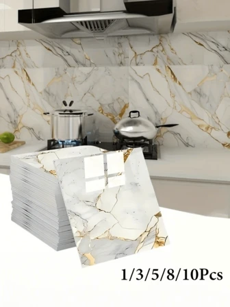 Marble Self-Adhesive Vinyl Backdrop Tiles - Waterproof PVC Wall Panels, Easy Peel & Stick, Reusable Modern Decor For Bathroom, Kitchen, Living Room - Ideal For TV Backdrop, Bathroom Wallpaper, Contemporary Decor, Easyclean Surface(Random Color)