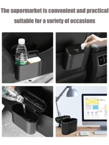1pc Car Trash Can + 1 Roll (15pcs) Trash Bags, Mini Car Trash Can, Waterproof, Portable, Space-Saving, Car Storage Box, Car Sorting Box, Car Essential Accessory