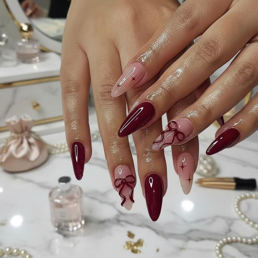 24 Sets Almond-Shaped Arch Fake Nails - Sweet Aesthetic, Non-Adhesive (Patch & Accent Styles) + Ready-To-Wear