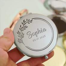 1pc Customized Name Makeup Mirror, Personalized Engraved Folding Compact Mirror, Portable Double-Sided High Definition Mirror, Stainless Steel Small Compact Mirror, Valentine's Day Gift, Spring, Bride, Bridesmaid, Wedding Gift, Customized Floral Engraved Makeup Mirror, Suitable For Best Friend, Girlfriend, Mom, Mother's Day, Birthday, Graduation, Wedding, Anniversary, Practical Gift - Multicolor - View 6
