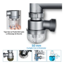 Cespol Desagüe Fregadero Cocina Baño Tubo Doble Flexible - Gris - Ver 3