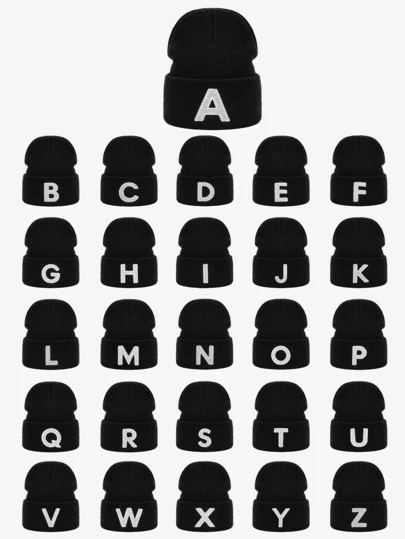 1pc Fashion 26 Letter Embroidered Pattern Warm Knit Hat, Versatile Cold-Proof Beanie, Suitable For Autumn/Winter Daily Wear, Windproof And Warm, Great Gift