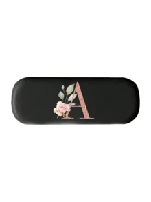 Printed With Flowers And Letters A-Z Elegant Personalized Black Glasses Case For Men & Women - Hard Shell Eyeglass Protector With Wear-Resistant Soft Lining, Suitable For Prescriptions Eyeglasses And Various Eyeglasses Accessories For Women- Portable Myopia & Glasses Organizer For Travel & Daily Use,Birthday Party Gifts(Except U Q X)