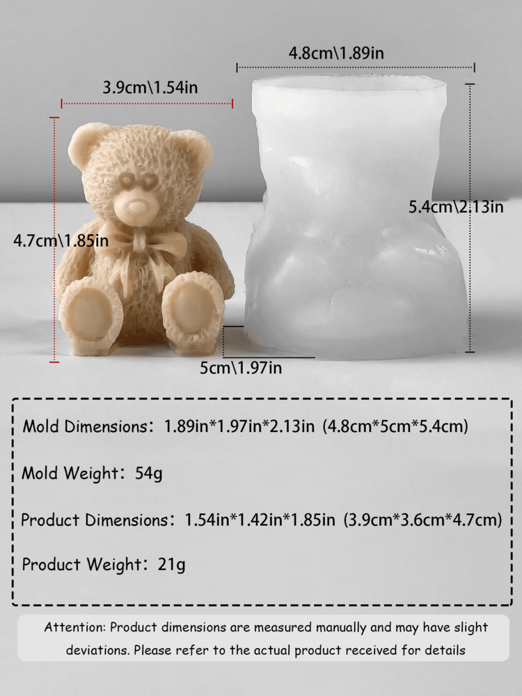 1个可爱小熊硅胶模具，适用于蜡烛和石膏 - 手工装饰铸造工具，一体成型硅胶模具，材质，易于拆卸和清洁，可反复批量生产，多种款式可供选择 - 白色 - 查看 8