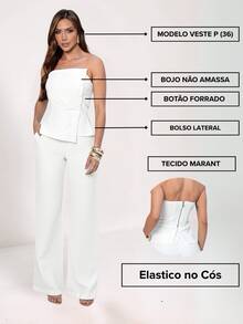H&N STORES WOMEN'S LONG STRAP-OFF BLOUSE AND PANTS SET - White - View 5