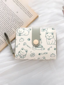 Short Women's Wallet Simple Cute Kitten Pattern Coin Purse Multi-Functional Card Holder With Multiple Card Slots Money Bag For Women Money Wallet Mini Wallet Purse Wallet Fall Autumn Cute Wallet Small Wallet Wristlet Wallet
