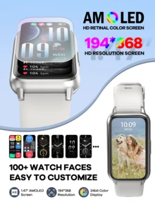 Remax 智能手表彩色 AMOLED 屏幕（1.47 英寸），IP68 防水，多个内置表盘，轻巧窄边框设计，佩戴舒适，支持多种语言，兼容 /Android/iOS，拨打/接听电话，具有通话功能、消息通知、心率、睡眠跟踪、计步器、运动模式，是送给男士、女士、朋友、生日的贴心礼物 - WATCH 29 多色 - 查看 3