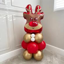 Juego de 16 globos de Navidad en dorado, rojo y blanco, incluye globos de papel de aluminio con Papá Noel y renos, adecuado para fiestas de Navidad, Año Nuevo, decoración de fiestas, decoración de habitaciones, decoración del hogar, adornos navideños