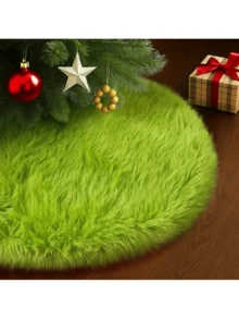 1 Pack Modern Green Christmas Ornament Tree Skirt - Soft, Thick Polyester, Plush Round Base With Drawstring Closure, Suitable For Holiday Decorations, Christmas Decorations, Christmas Tree Decorations, Christmas Ornaments - Green - View 5
