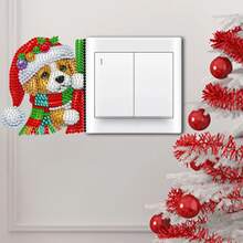 4 قطع ملصقات مفتاح حائط مرصعة بالألماس، ديكور كلب عيد الميلاد، طقم حرفي 5D DIY للمبتدئين، ديكور مفتاح المنزل، هدية ديكور عيد الميلاد المثالية