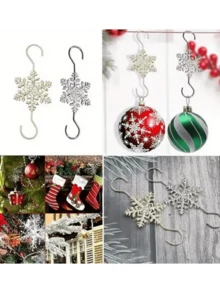10pcs Metal Christmas Snowflake Hooks - Holiday Tree Ornaments, With Red Bows, Ideal For Holiday Decor, Christmas Tree Decoration - Multicolor - View 8