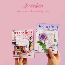 كتاب رسم مائي أكورديون، كتاب تلوين للكبار، كتاب رسم DIY، دفتر رسم مائي، مع فرشاة رسم واحدة مرفقة