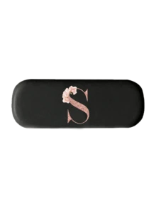 Printed With Flowers And Letters A-Z Elegant Personalized Black Glasses Case For Men & Women - Hard Shell Eyeglass Protector With Wear-Resistant Soft Lining, Suitable For Prescriptions Eyeglasses And Various Eyeglasses Accessories For Women- Portable Myopia & Glasses Organizer For Travel & Daily Use,Birthday Party Gifts(Except U Q X)