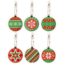 6 pièces/set Décoration de boule de Noël Pendentif Porte-clés Art Diamant, Kit artisanal 5D DIY pour débutants, Porte-clés exquis et pendentif en pierre gemme acrylique pour la décoration, Idée de cadeau de Noël parfaite, Kit de peinture de diamant rond