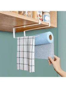 1 pieza Soporte para rollo de papel de cocina de gabinete blanco, suministros casuales diarios, estante de almacenamiento de película transparente, estante de decoración ahorradora de espacio para el hogar, soporte para rollo de papel de cocina de herramienta pequeña para cocina y baño, soporte de pared para pañuelos, suministros para el hogar - Blanco - Ver 4