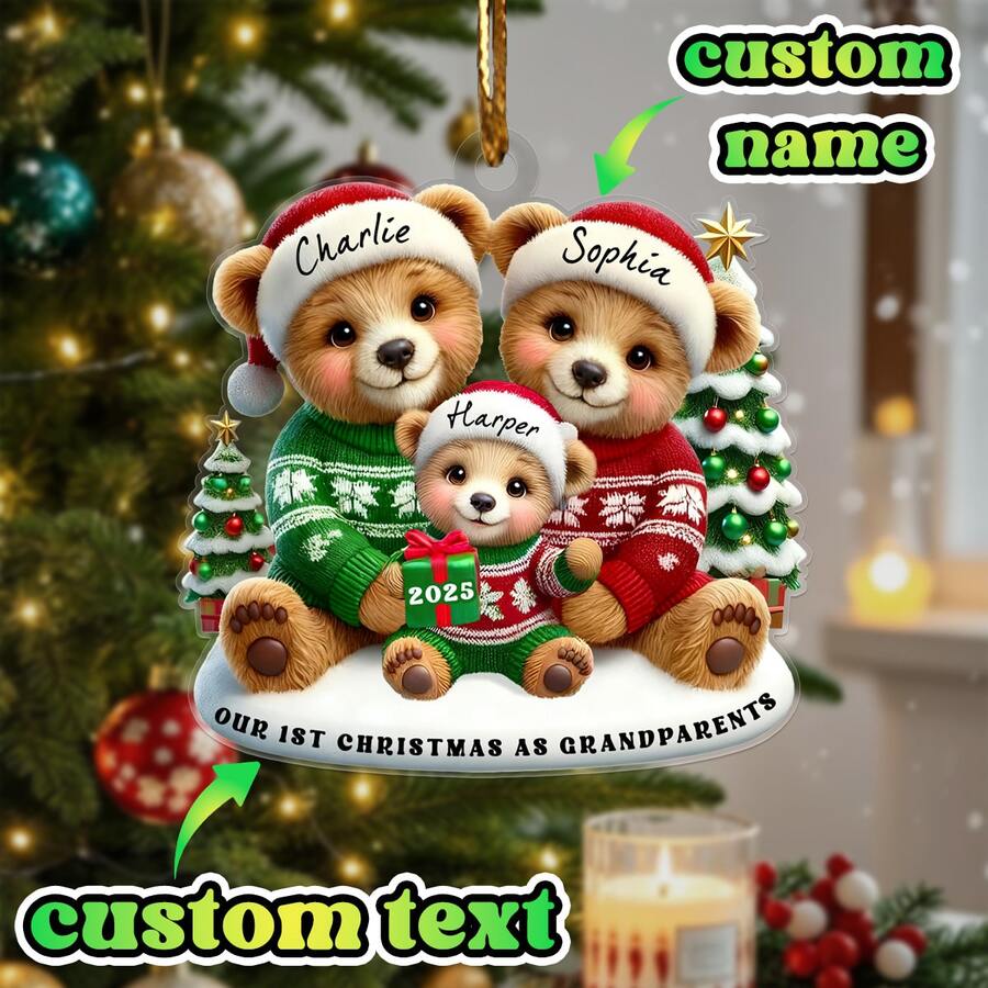 Personalized Elephant Family Christmas Decorations, Customized Bear Christmas Decorations, Gifts For Family Members For Christmas, Customized Family Name Decorations,Elegant Living,Artful Living - Bear - View 1