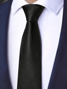 1pc Men's Knot Free Zipper Style Black Diagonal Tie Suitable For Business, Versatile, Daily Wear Men Necktie - Multicolor - View 15