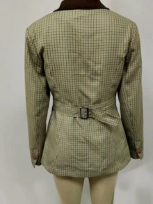 Blazer casual elegante de manga larga a cuadros retro para mujer, otoño/invierno