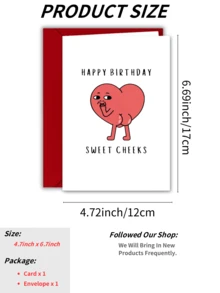 1pc Funny Birthday Card "Sweet Cheeks"|Sarcastic & Romantic Greeting Card For Couples|Best Friend Humor Gifts - Multicolor - View 3
