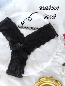 1-Piece Custom Crystal Letters Sexy Underwear Women's Low-Rise See-Through T Pants Pure Cotton Crotch Bottom Lace Underwear