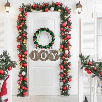 JOY Wooden Christmas Hanging Sign Rustic Burlap Wall Decor Holiday Plaque,Christmas,Christmas Decorations