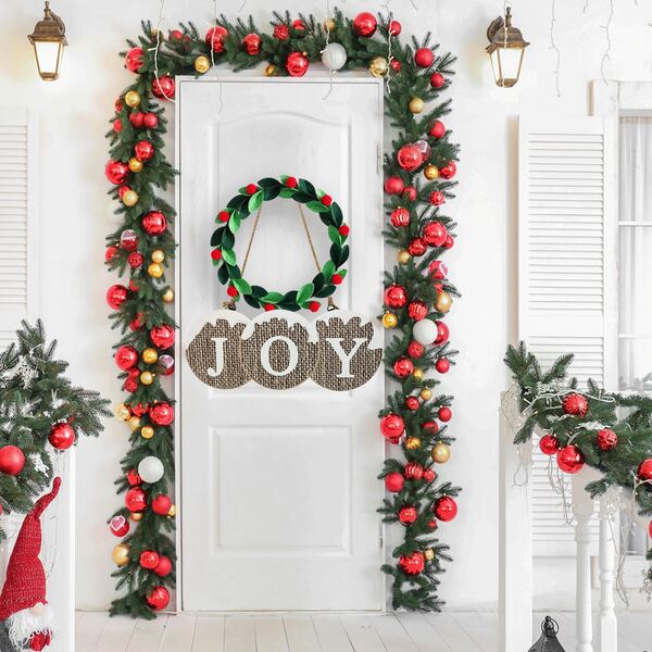 JOY Wooden Christmas Hanging Sign Rustic Burlap Wall Decor Holiday Plaque,Christmas,Christmas Decorations