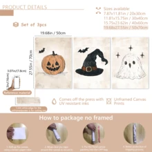 3 قطع/مجموعة لوحات جدارية لعيد الهالوين، طباعات موسمية خريفية مصورة بطريقة قديمة، ديكور غرفة الأطفال والفصول الدراسية لعيد الهالوين، طباعات اليقطين والشبح والقبعة السحرية والخفافيش، ديكور غرفة اللعب وغرفة الأطفال، لون بيج، ديكور عيد الهالوين | ملصق عيد الهالوين | مؤطر أو غير مؤطر، ديكور الغرفة، ديكور المنزل، ديكور شقة الطالب الجامعي، هدايا لديكور الجدران في الفندق والمنزل وغرفة المعيشة والنوم والحمام والمكتب