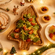 Christmas Tree Shaped Wooden Serving Platter, Creative Wooden Plate For Fruit, Bread, Steak, Pizza And Desserts, Candy Tray, Wooden Christmas Tree Tray, Holiday Decor, Holiday Home Accents, Holiday Tableware, Christmas Decoration, Christmas Gift, Christmas, New Year Gift