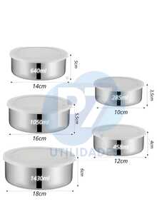 Set Of 5 Stainless Steel Bowls With Lids, Round Pots 285ml To 1430ml, Airtight Kitchen Pot Kit - Stainless Steel - View 8