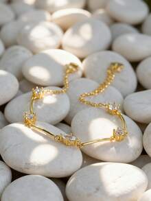 Charm-In 1 件 18K 镀金铜手链，镶嵌锆石，适合女士，镀层厚度 0.03-0.05μm - 金色 - 查看 2