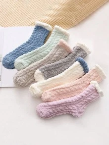 10 Paar Damen Mode vielseitige Herbst/Winter Korallenfleece Kontrastfarbe bequeme warme Heim Socken bis zur Mitte des Knöchels