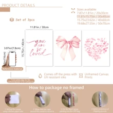 3pcs Modern Wall Art Posters, Room Decor, Home Decor Set, Abstract Canvas Art Paintings, Suitable For Bedroom And Living Room - Butterfly Pattern, "You Are So Loved", Heart Shape Pattern, Pink Bow, Minimalist Style, White Background, Contemporary Art Style, Minimalist Art, Romantic Wall Art | Valentine's Day Decor | Love | Framed Or Unframed, Room Decoration - Multicolor - View 14